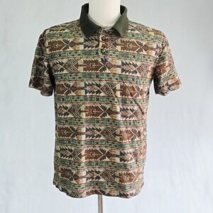 BDG Aztec Polo Shirt Urban Outfitters Mens Size Small Short Sleeve Cotton 90s‎